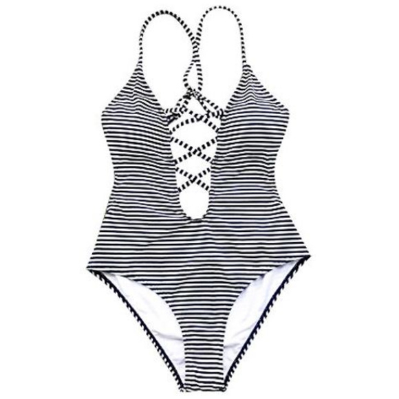 NWT! Lace Up Striped One-piece Swimsuit - Picture 3 of 5